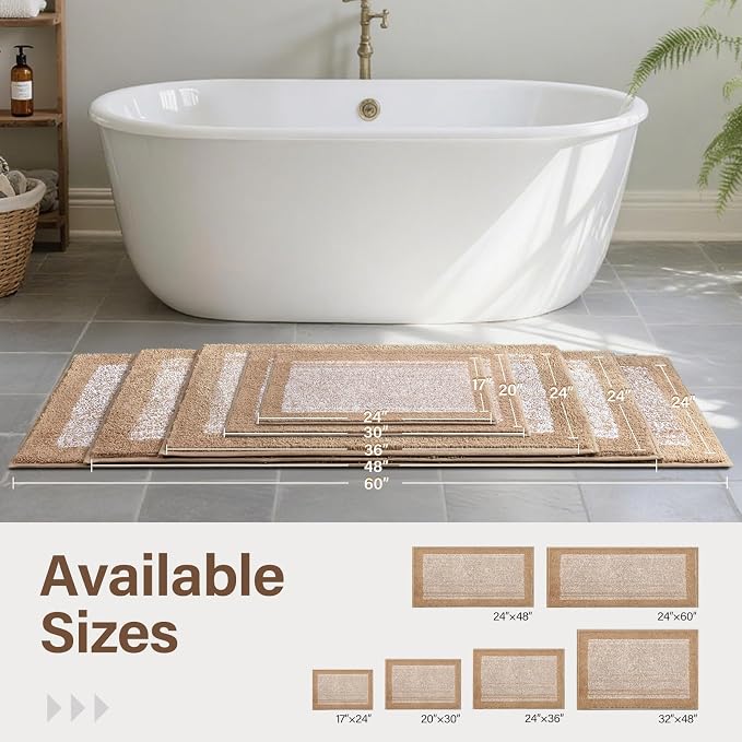 Bathroom Rugs 48x17 Non Slip Washable, Beige Bath Mat for Bathroom Floor Tub, Soft Absorbent Quick Dry Mats for Shower, Bathtub,Home Decor