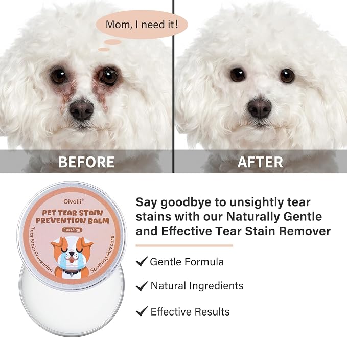 Tear Stain Remover Balm for Dogs & Cats Natural, Safe Gentle & Effective Cleans Dog Tear Stains Great for Long Hair Dog,White Dogs