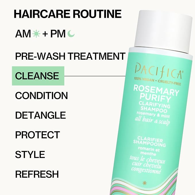 Pacifica Shampoo & Conditioner Set – Rosemary Purify Invigorating Set with Cooling Mint for Clarifying and Detoxing, Sulfate-Free, Vegan & Cruelty-Free, 12 oz & 8 oz (Set of 2)