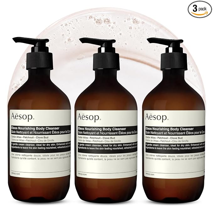 Aesop Eleos Nourishing Body Cleanser | Moisturizing Body Wash for Dry, Dehydrated Skin | Made with Shea Butter & Lavender Oil | 500 mL / 16.9 oz (Pack of 3)