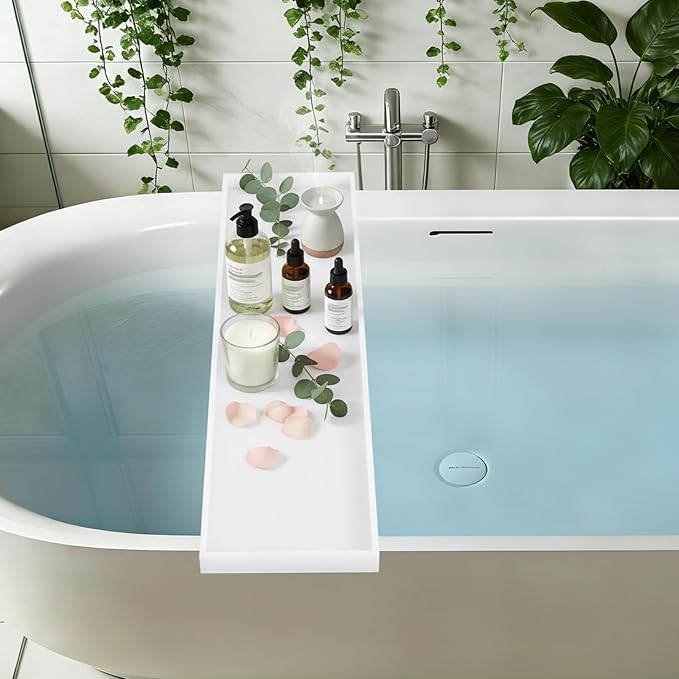 Acrylic Bathtub Tray, Universal Fit Bath Tub Tray, Bathtub Caddy with Anti-Slip Raised Edge, for Wine Glass, Phone, Tablet, for Relaxing Bath Time at Home, Hotel, Spa(29.92 * 7.87 * 1.18in)