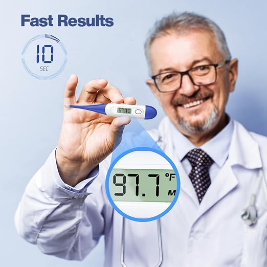 Boncare Digital Thermometer for Adults, Kids & Babies, Dark Blue | Accurate & Safe Oral and Rectal Thermometer with 10-Second Reading and Fever Alarm