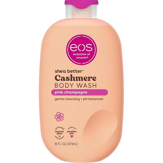 eos Cashmere Body Wash – Pink Champagne, Moisturizing Body Wash, Creamy Gel Formula, with Shea Butter, Glycerin, Vitamin E, pH Balanced, Sensitive Skin, Vegan, 16 fl oz