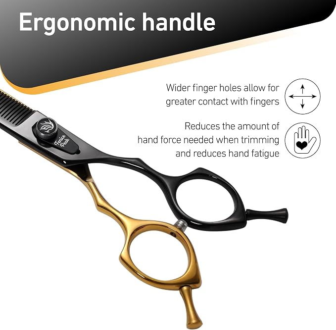 Black and Golden Professional Curved Thinning Dog Grooming Scissors 7.5'' 440C Stainless Steel Thinner Shear Sharp and Durable with Decorative Screw