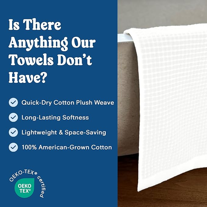 ONSEN Sculpted Terry Hand Towels, 100% American Cotton, Quick Dry Lint Free, Lightweight Absorbent Hand Towel Set with Hanging Loop, 20x30 in (White, 2X Hand Towel)