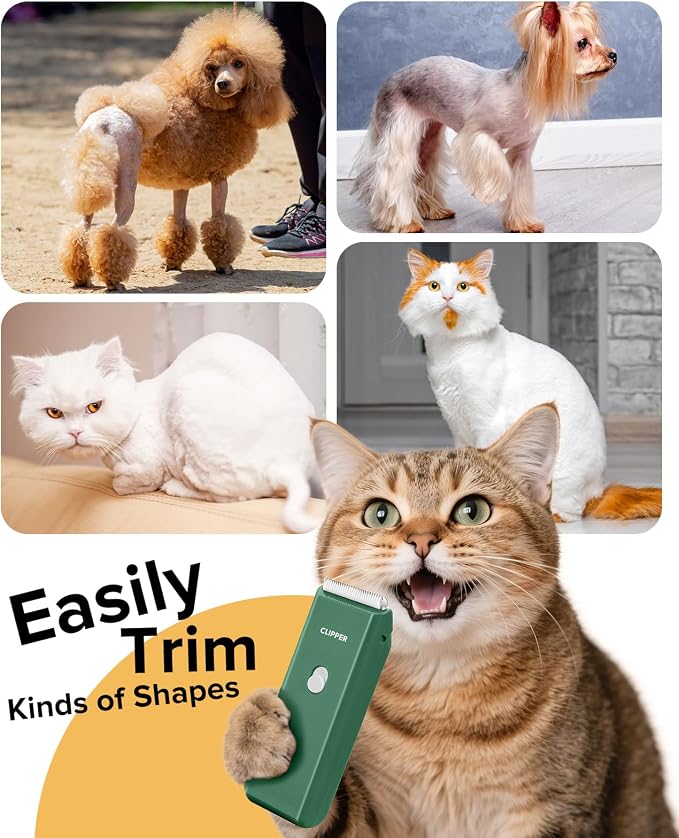 Upgrade Home Professional Dog Grooming Kit Clipper for Matted&Long Hair, Cordless Pet Shaver Low Noise USB Rechargeable for Cats, Small&Medium Dogs, Handy Pet Hair Grooming Trimmer, Green