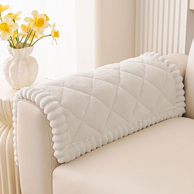 Smiry Couch Cover for Dogs, Non Slip Washable Pet Sofa Protector for Large Dogs, Cats, Fuzzy Plush Sofa Covers Backrest & Armrest, Against Fur, Dirt & Scratch Resistant, White, 27.6"×27.6"