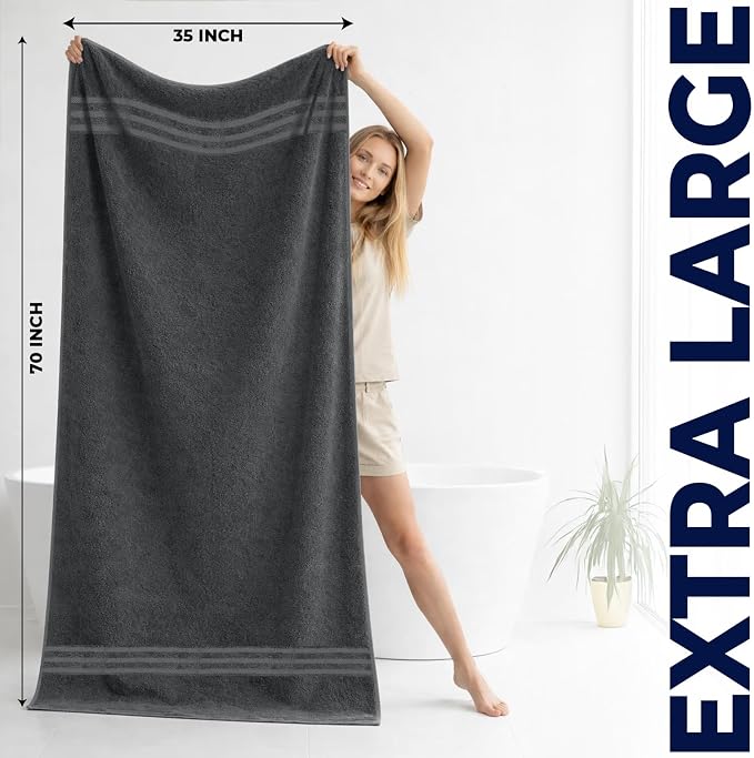 DAN RIVER 2 Pack Bath Sheets Extra Large 35x70, Large Bath Towels for Adults, XL Oversized Heavy Duty Towel Set, 600 GSM 100% Ring Spun Cotton, Soft Quick Dry, Grey