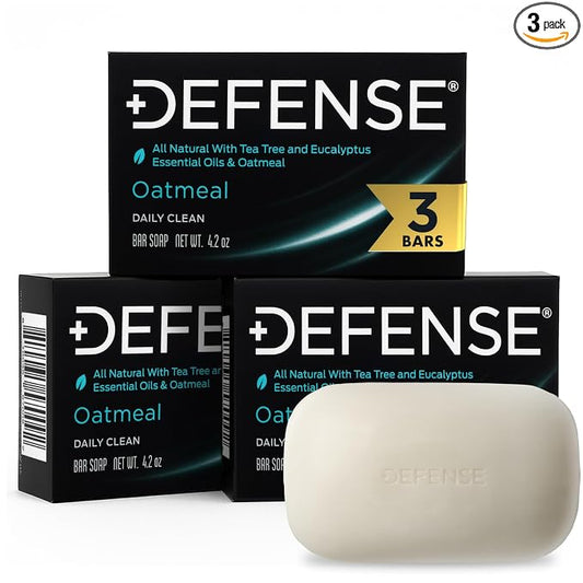 Defense Soap All Natural Oatmeal Bar Soap 3-Pack (Soothing) – Tea Tree & Eucalyptus Oil – Wrestling & Post Workout Hygiene for Athletes – 4.2 oz Each