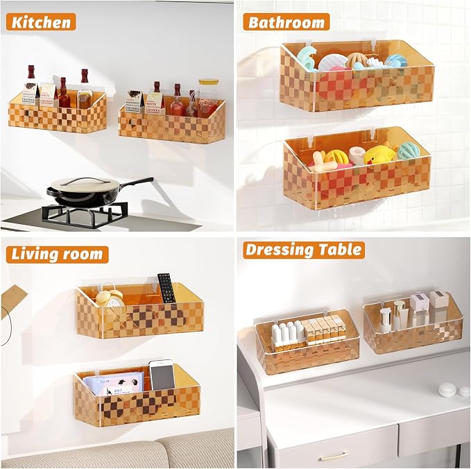 2 Pack Bath Toy Storage Holder, Large Capacity Bath Toy Organizer for Tub | Holder for Bathroom, Bedroom & Kitchen, Organize Shower Toy, Shampoo, Bath & Kitchen Items, ABS Quick-Dry, Sheer Gray, Brown