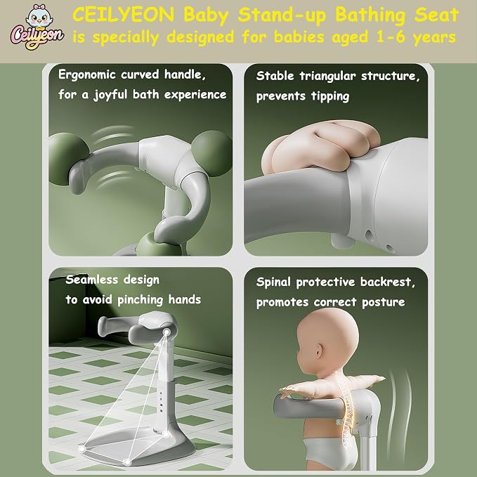 Baby Bath Stand with Adjustable 5 Levels – Foldable Infant Bath Seat for 6+ Months, Non-Slip & Easy-Clean Design, Travel-Friendly Cream Bath Support (No Assembly, Space-Saving)