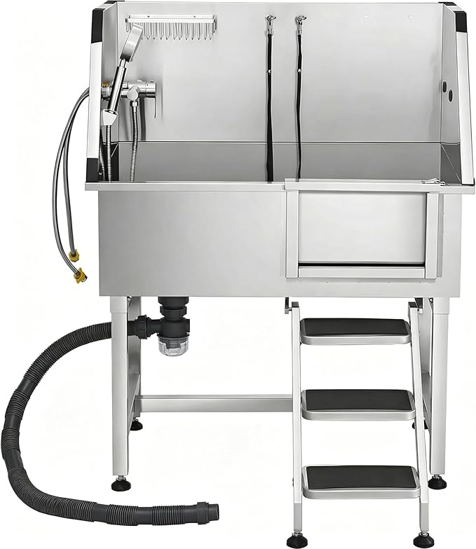 38”Professional Dog Washing Station 304 Stainless Steel Pet Wash Sink & Grooming Bath Tub,with Hot & Cold Faucet,Non-Slip Steps,Shower Head,Fits Medium,Small Dogs and Cats(Right Door)