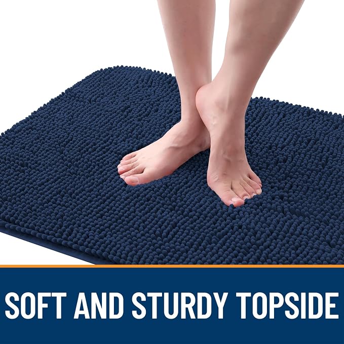 OLANLY Dog Door Mat for Muddy Paws 34x21, Absorbs Moisture and Dirt, Absorbent Non-Slip Washable Doormat, Quick Dry Chenille Mud Mat for Dogs, Entry Indoor Entryway Carpet for Inside Floor, Dark Blue
