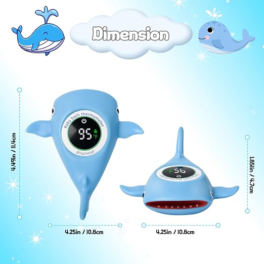 Baby Bath Thermometer, Floating Whale Toy - Baby Bathing Safety Monitor | Cold and Warm Dual Zone Color Code, Real-time Water Temperature Sensor, Detachable Floating Toy, Special Supply for Maternal
