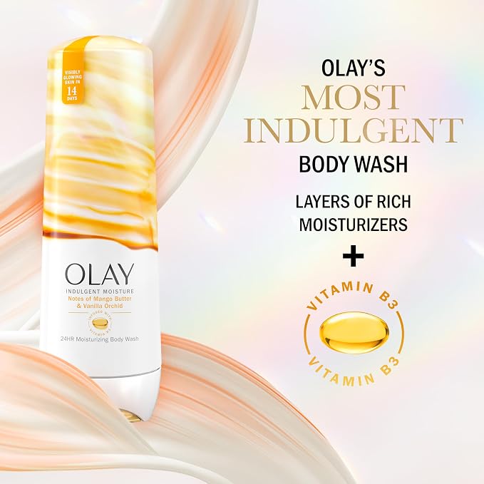 Olay Body Wash for Women, Indulgent Moisture, 24hr Moisturizing & Nourishing Formula, Infused with Vitamin B3 Complex, Luxurious Fragrances, Mango Butter & Vanilla Orchid Scent, 20 fl oz