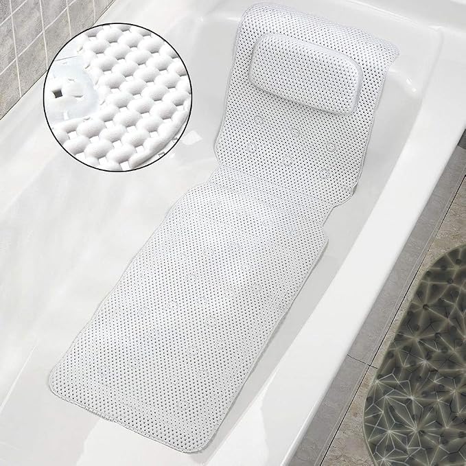 Bath Pillow, Full Body Spa Bath Mattress Cushion Pillow Soft Quilted Bathtub Mat with Breathable