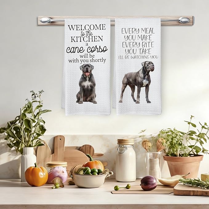 Funny Cane Corso Dog Kitchen Towels, Cane Corso Gifts Hand Towels, Dog Mom Dad Lovers Owner Gifts for Women Men Dishcloths Dish Towel for Kitchen 16x24 Inches Set of 2