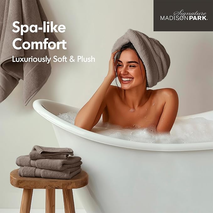 Madison Park 800GSM Bathroom Towel Set of 8 100% Cotton Bath Towel Set for Bathroom Luxurious Highly Absorbent 2 Bath Towels 2 Hand Towels 4 Washcloths Quick Dry Spa Quality Mocha