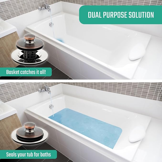 Drain Buddy Ultra Flo No Installation 2 in 1 Clog Preventing Tub Drain Stopper and Hair Catcher for 1 3/8" to 1.5" Bathtubs and Utility Sinks Oil Rubbed Bronze Metal Cap