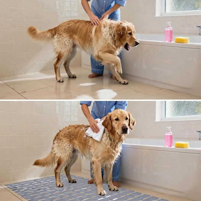 Non Slip Dog Bath Mat for Tub, Pet Dog Bathing Non-Slip Mat, Dog Bath mat for tub, 27.5x15.7 Inch Quick Drain Bathtub Mat with Suction Cups & Drain Holes for Bathroom (Khaki)