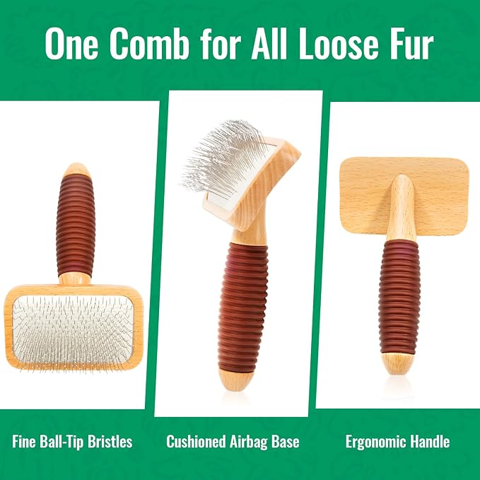 Small Slicker Brush for Dogs & Cats, Professional Pets Long Pin Brush for Grooming, Shedding - Non-Slip Rubber Beech Handle