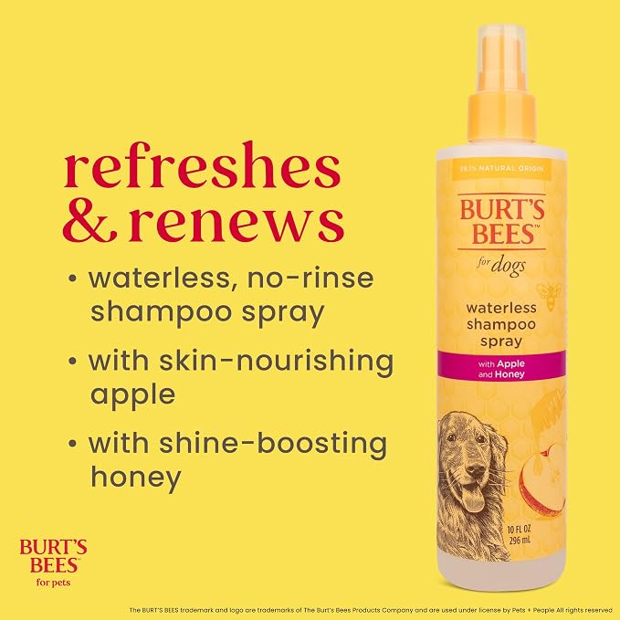 Burt's Bees for Pets Waterless Shampoo Spray for Dogs, Apple & Honey, No-Rinse Dry Dog Shampoo for All Dogs and Puppies, pH Balanced, No Sulfates, Parabens, Phthalates, 10 Fl Oz - 6 Pack