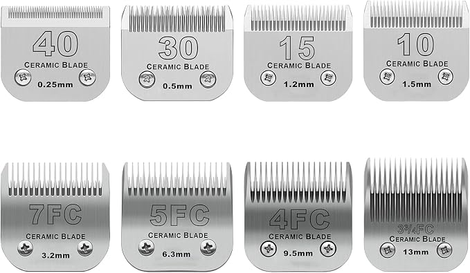 Detachable Ceramic Pet Blades Compatible with Andis & Oster A5 Grooming | Compatible with Andis, Oster A5, Wahl KM10 Series Clippers | 0.25mm-13mm Cut Length, 8 Pack Blades,Silver