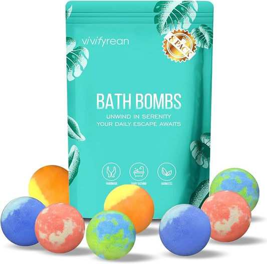 Bath Bombs for Women and Men, Birthday Gift, Natural Organic Fizzy Adults Bath Bombs, Stress Relief, Self-Care Relaxation Home Spa, Pack of 8 in Bag, with Essential Oils & Epsom Salts, 4 Scents