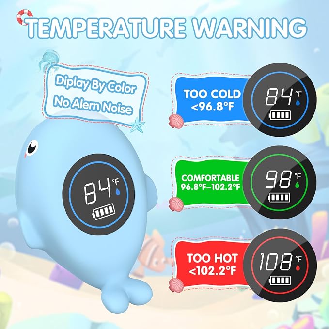 BabyElf Rechargeable Baby Bath Thermometer – Digital Water Thermometer with Safe Temperature Alert, Fast & Accurate Reading for Newborn Infant Toddler, Floating Bath Toy