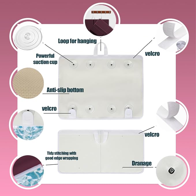 Supa Ant Bath Kneeler –8 Suction Cups & 1.5" Padding.Certified Non Toxic Bath Kneeling Pad for Bath Tub & 5 Bath Toy Organizer. Fast Dry Baby Bath Kneeler and Elbow Rest Pad Set Bordeaux