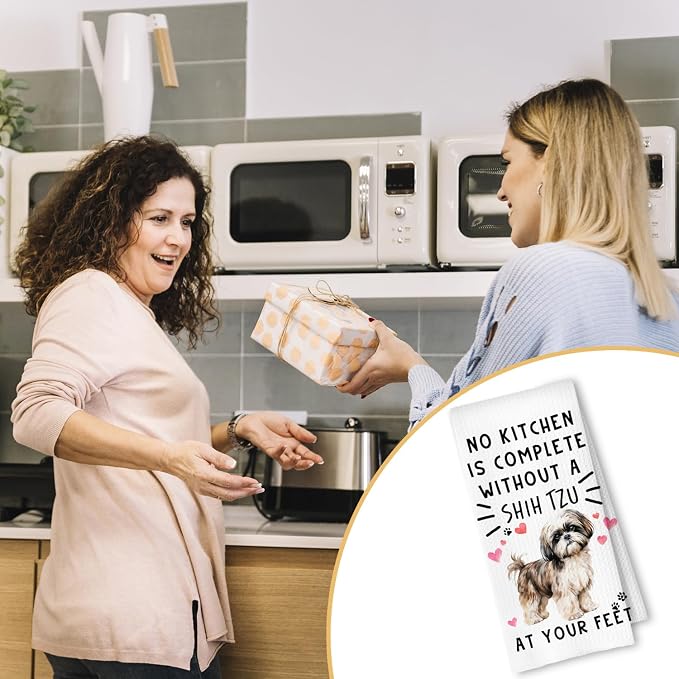 Shih Tzu Funny Dog Kitchen Towels - Shih Tzu Waffle Weave Hand Towels for Woman,A Kitchen is Not Complete Without A Shih TzuDish Towel for Bathroom,Dog Lovers Gift for Women,16×24 Inch