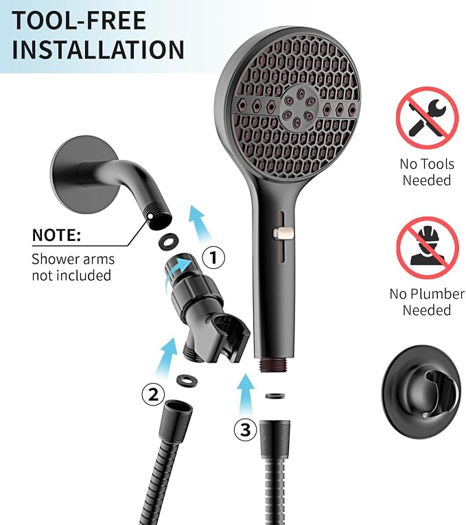 Matte Black Handheld Shower Head High Pressure with 9 Spray Settings & Power Wash Jet, 71" Extra Long Stainless Steel Hose, 360° Adjustable Dual Brackets for Low Water Pressure Home Bath