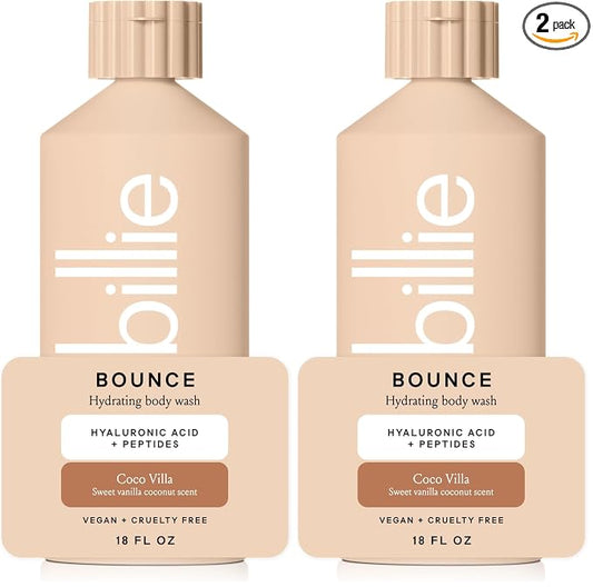 Billie Bounce,Hydrating Body Wash,Hyaluronic Acid + Peptides,Hydrating & Replenishing,18Fl Oz,(Pack of 2)