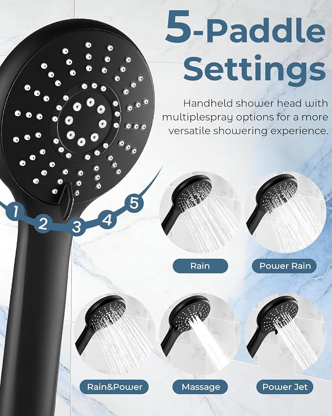 11.8" Rain Shower Head with Handheld, High Pressure Handheld Shower with Multi Spray Modes, Rainfall Combo with Metal Extension Arm, Detachable Dual Showerhead, Bathroom Decor, Matte Black