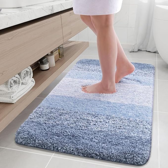 Arotive Microfiber Bathroom Rugs, Shaggy Soft and Absorbent Bath Rug, Thick Plush Machine Washable Dry Bath Mats for Bathroom, Tub and Shower, 36x24, Light Blue, Rectangular