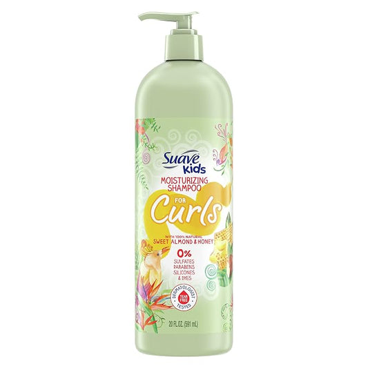 Suave Kids Naturals Shampoo for Kids Curls, Sulfate Free, Sweet Almond and Honey, Dermatologist Tested, Tear-Free, 20 oz