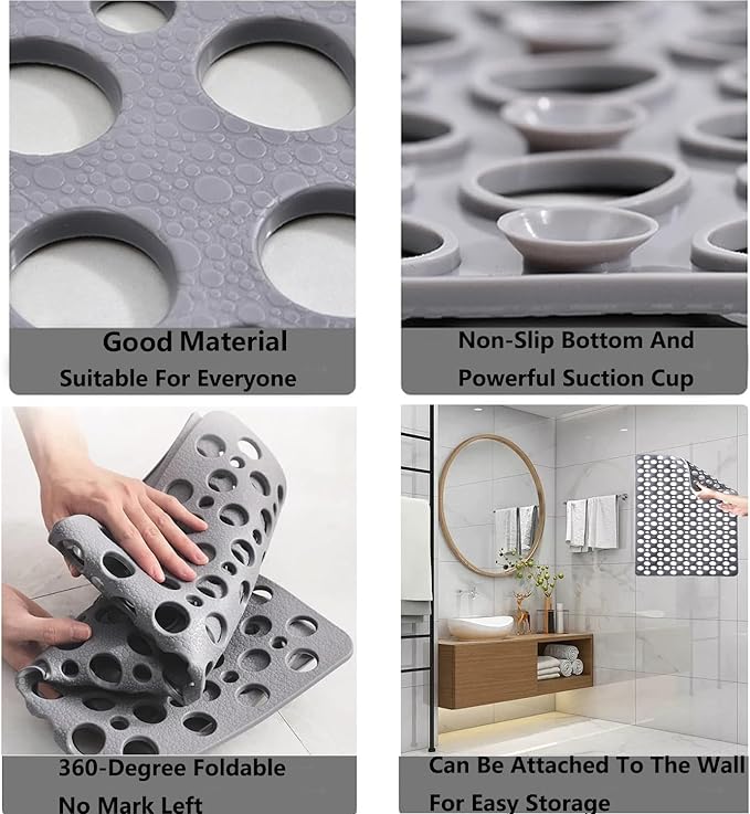 Casa and Beyond Shower Mat,Non Slip Bath Mat and Shower Mat with Suction Cups and Drain Holes,Bathroom Mat Easy to Clean Soft Machine Washable,Bathtub Mat Easy Dry&Cut (Green,35" x 16"(Rectangular))