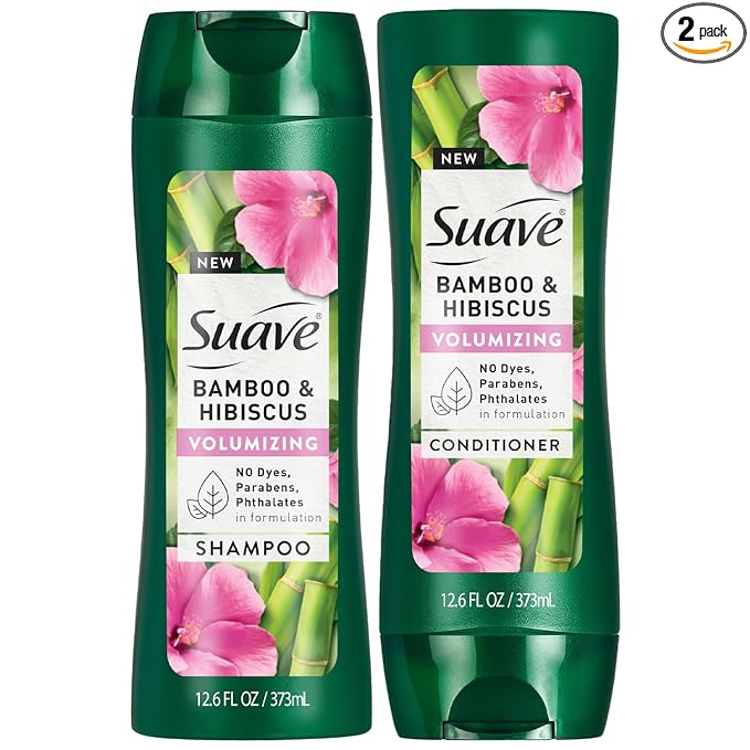 Suave Shampoo and Conditioner Set, Bamboo & Hibiscus – Volumizing Hair Products for Flat, Fine Hair, 12.6 Oz Ea