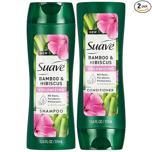 Suave Shampoo and Conditioner Set, Bamboo & Hibiscus – Volumizing Hair Products for Flat, Fine Hair, 12.6 Oz Ea