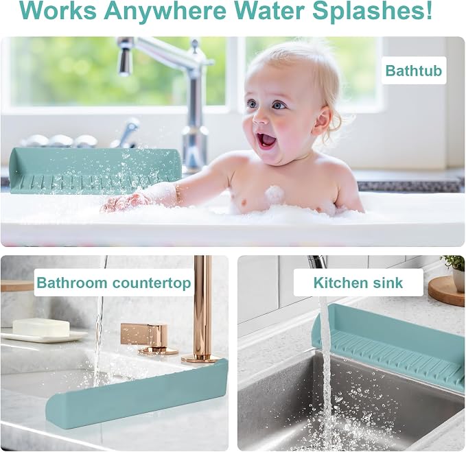 Tub Splash Guard for Kids, Water Splash Guard for Bathtub Edge, Bath Toy Storage and Play Shelf, Bathroom Silicone Splash-Resistant with 4 Suction Cups, Easy to Install, Aqua Blue, 1 Pack