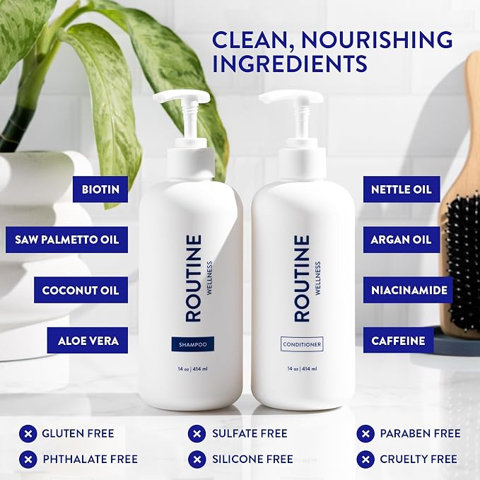 Routine Wellness Hair Thinning System, Anti-Thinning Shampoo & Conditioner Set Coconut & Vanilla + Hair Growth Supplement, Clinically Tested to Support Hair Growth