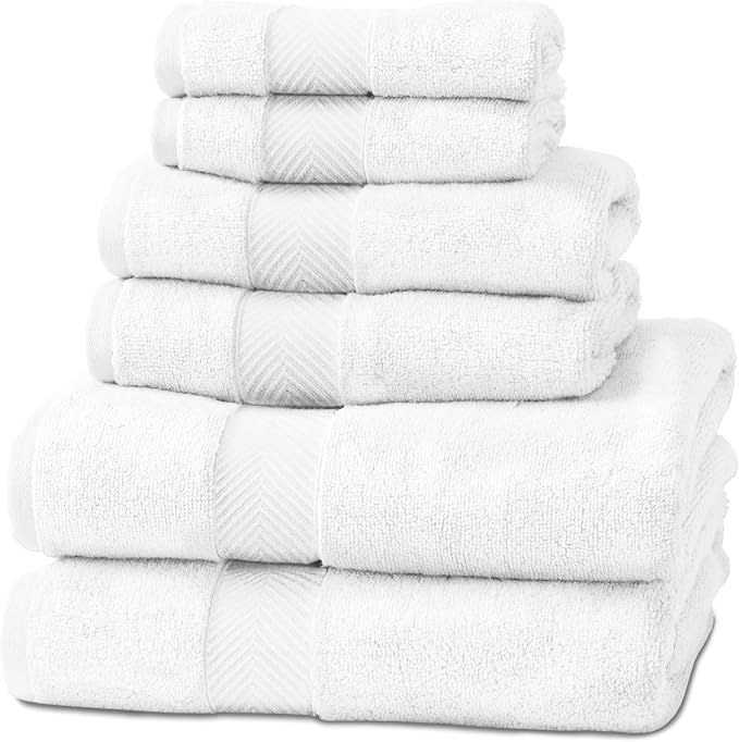 Viscose from Bamboo Bath Towels Set of 6 - Extra Plush 700 GSM Quick Dry Cotton Blend for Luxury Bathroom Comfort - Super Soft, Large, Absorbent - Chalk