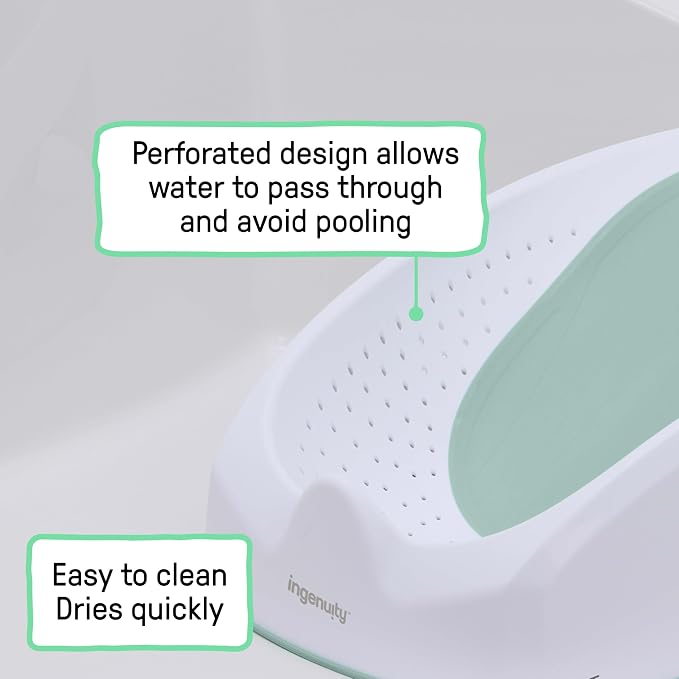 Ingenuity Easy Rinse Baby Bather, Non-Slip Newborn Bath Support for Babies 0-6 Months, Green