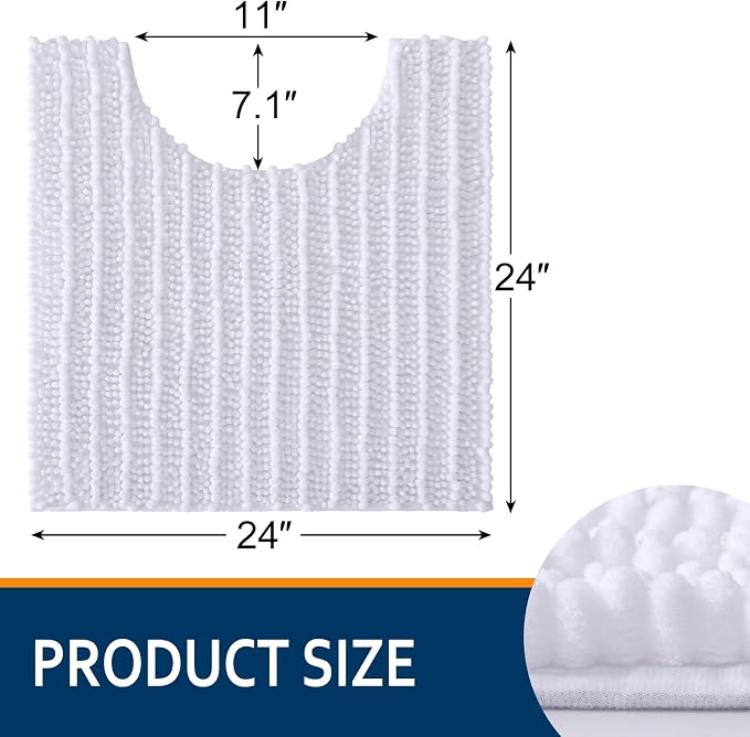 Smiry Bathroom Toilet Rugs U Shaped 24x24, Extra Soft Absorbent Non Slip Rubber Backing Chenille Contour Bath Rugs for Toilet, Machine Washable Contoured Bath Mats, White