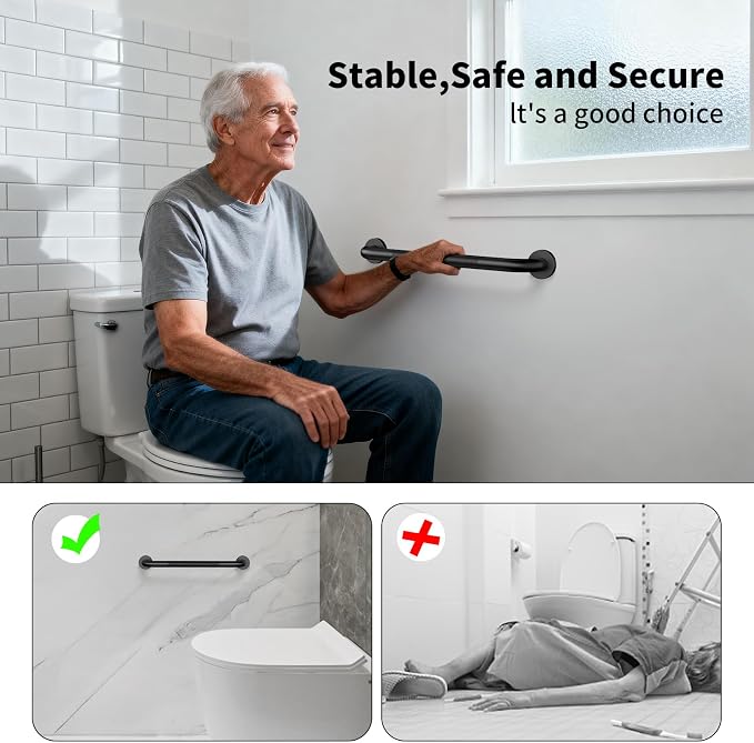 2 Pack 20 Inch Bathroom Grab Bar, ZUEXT Matte Black Safety Grab Bar w/Knurled Grip, Stainless Steel Anti-Slip Safety Handrail for Toilet, Shower, Bathtub, Wall Mounted Support Bar for Seniors Elderly