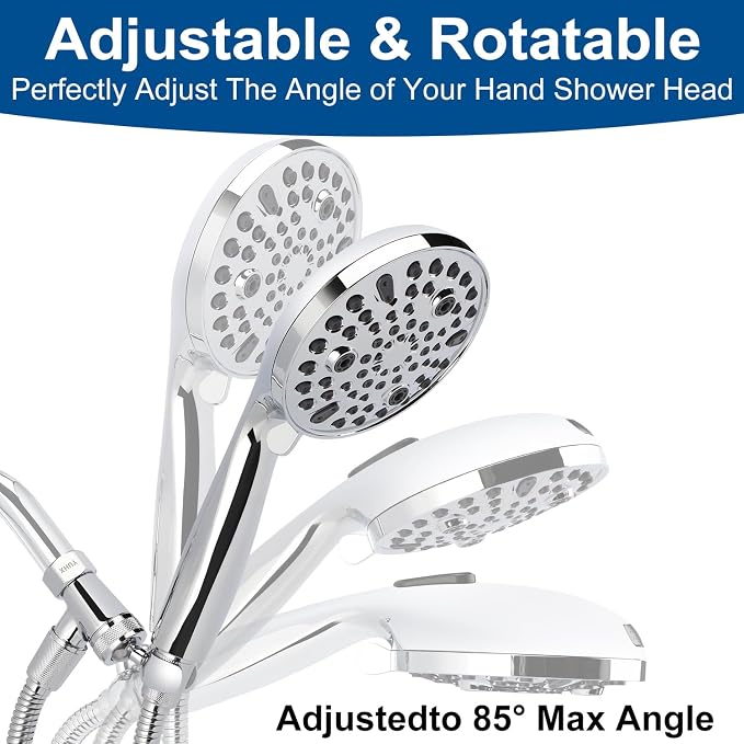 Shower Head with Handheld - All Metal Holder and Long Hose, High Pressure Built-in Power Wash to Clean Tub, Tile & Pets, Multi Mode Adjustment Showerhead Sprayer, Chrome 2.5 GPM