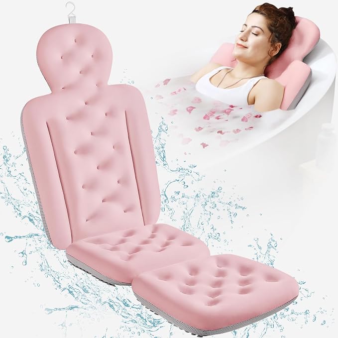 Full Body Bath Pillow for Bathtub, Thick Bathtub Cushion, Luxury Tub Pillow for Bath for Headrest Neck and Back Support Pink 51" x 16"