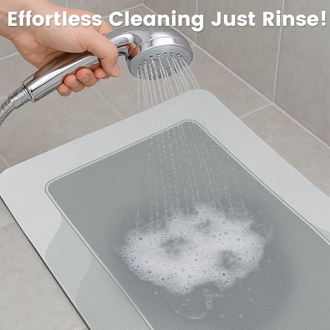 ArtyCozy Super Absorbent Stain Resistant Soft Bath Mat, Non-Slip Bathroom Rug with Rubber Backing, Thin Bath Rug, Easy Care Shower Mat for Bathroom Floor Bathtub Shower Sink, Grey, 17'' × 27''