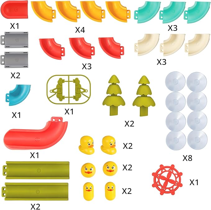 SOCBTNSO 38 PCS Duck Slide Toys, Bath Toys for Kids Ages 4-8, DIY Building Kit for Ages 5-7, Bathtub Time Birthday Gifts for Toddler 3 + Year Old
