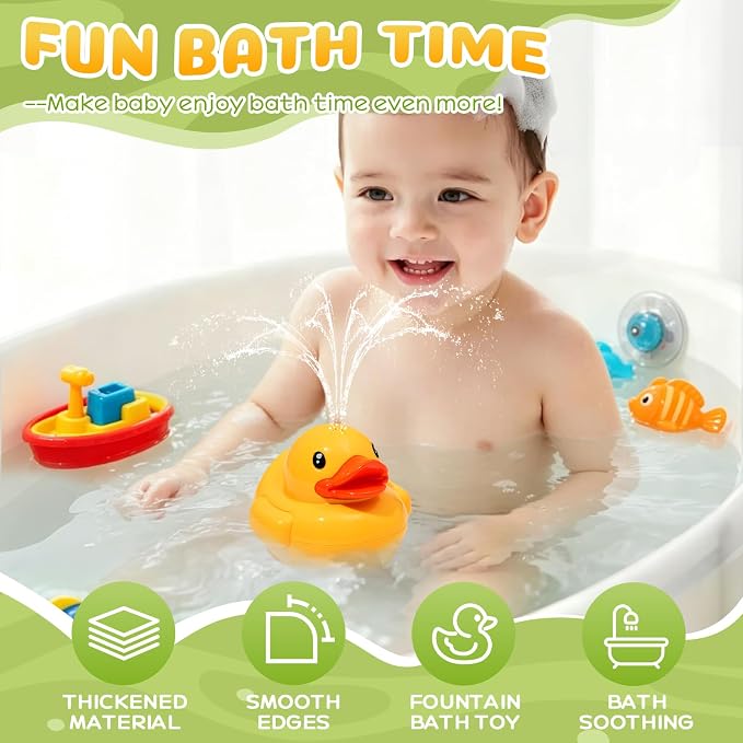 Baby Bath Toys Spraying Duck for Toddlers, Water Play Sprinkler for Babies | Cute Duck Design Bathtub Pool Water Toys with Fountain Spray, Fun Baby Bath Companion, Baby Boys Girls Birthday Gifts 12M+